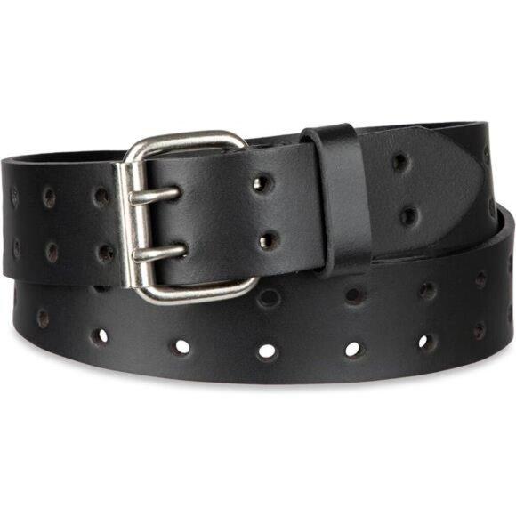 Mens leather belt double prong buckle heavy duty adjustable casual work wear - Picture 2 of 7